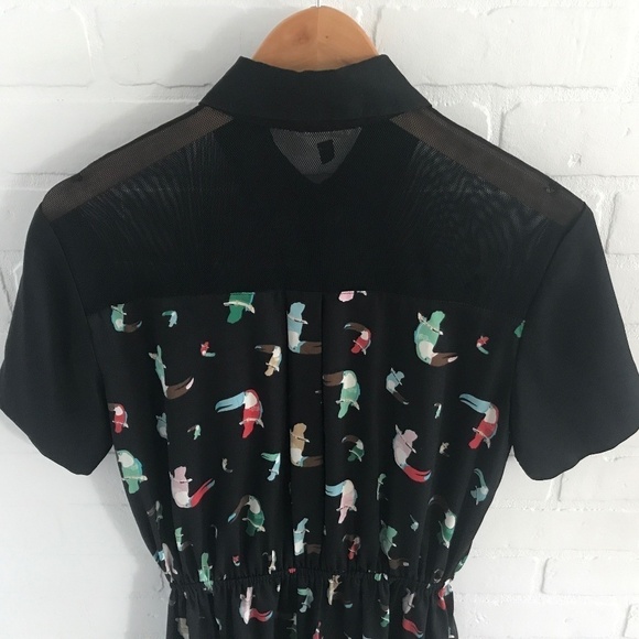 Vintage Shirt dress Barilà Tropical Tuccan Bird Print Black S - Picture 2 of 10